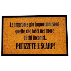 Zerbino "Pulizzete e scarp" - Asciugapassi personalizzato con cornice in gomma