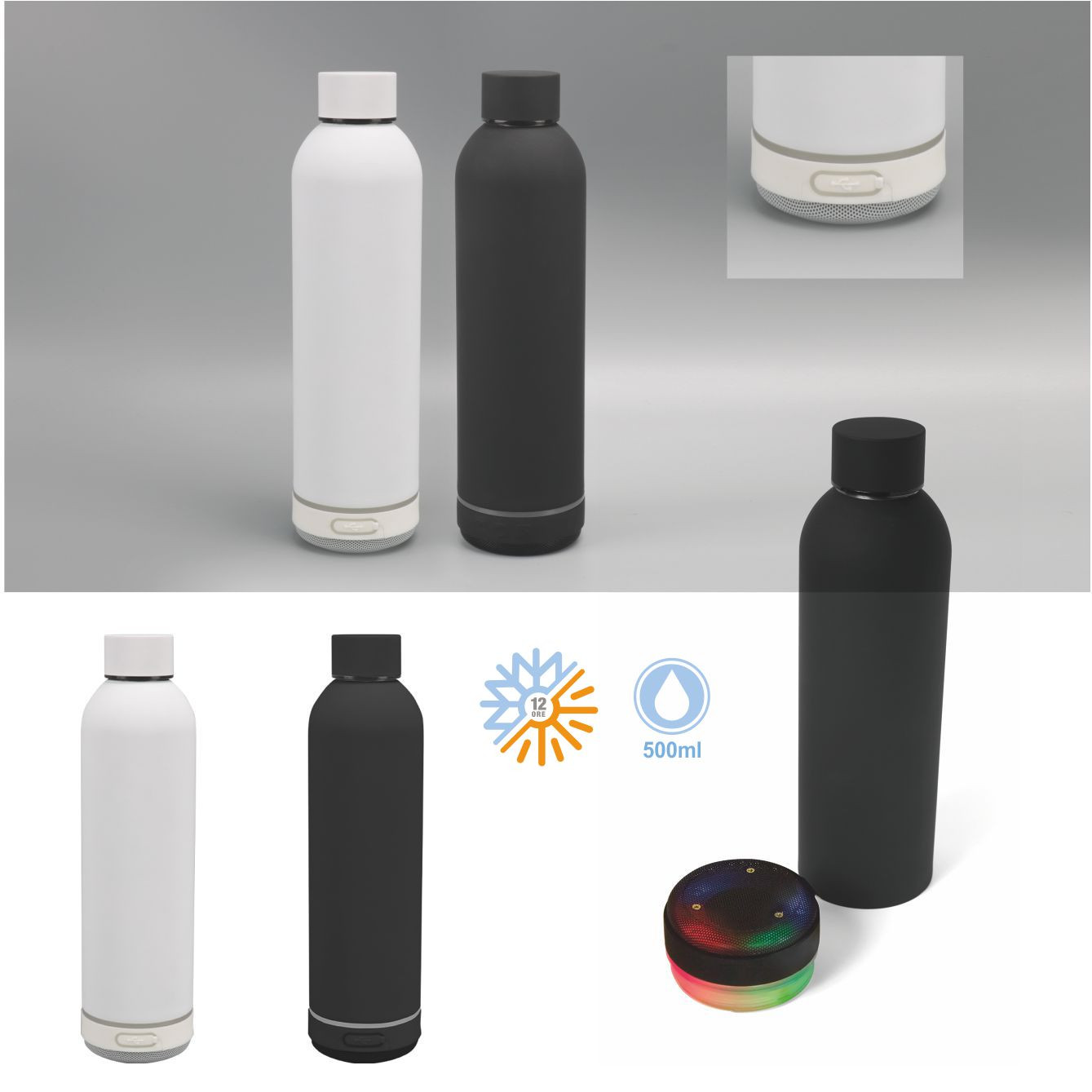 Ottavia - borraccia termica in acciaio inox con cassa bluetooth 500ml